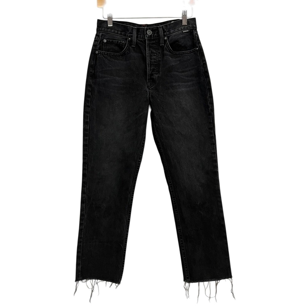 Noend High Rise Straight Crop Jeans Womens 26 Black Raw‎ Hem Button Fly Edgy USA
